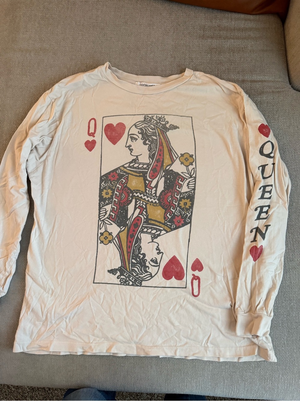 Free People White Queen of Hearts Long-Sleeve Graphic Tee
